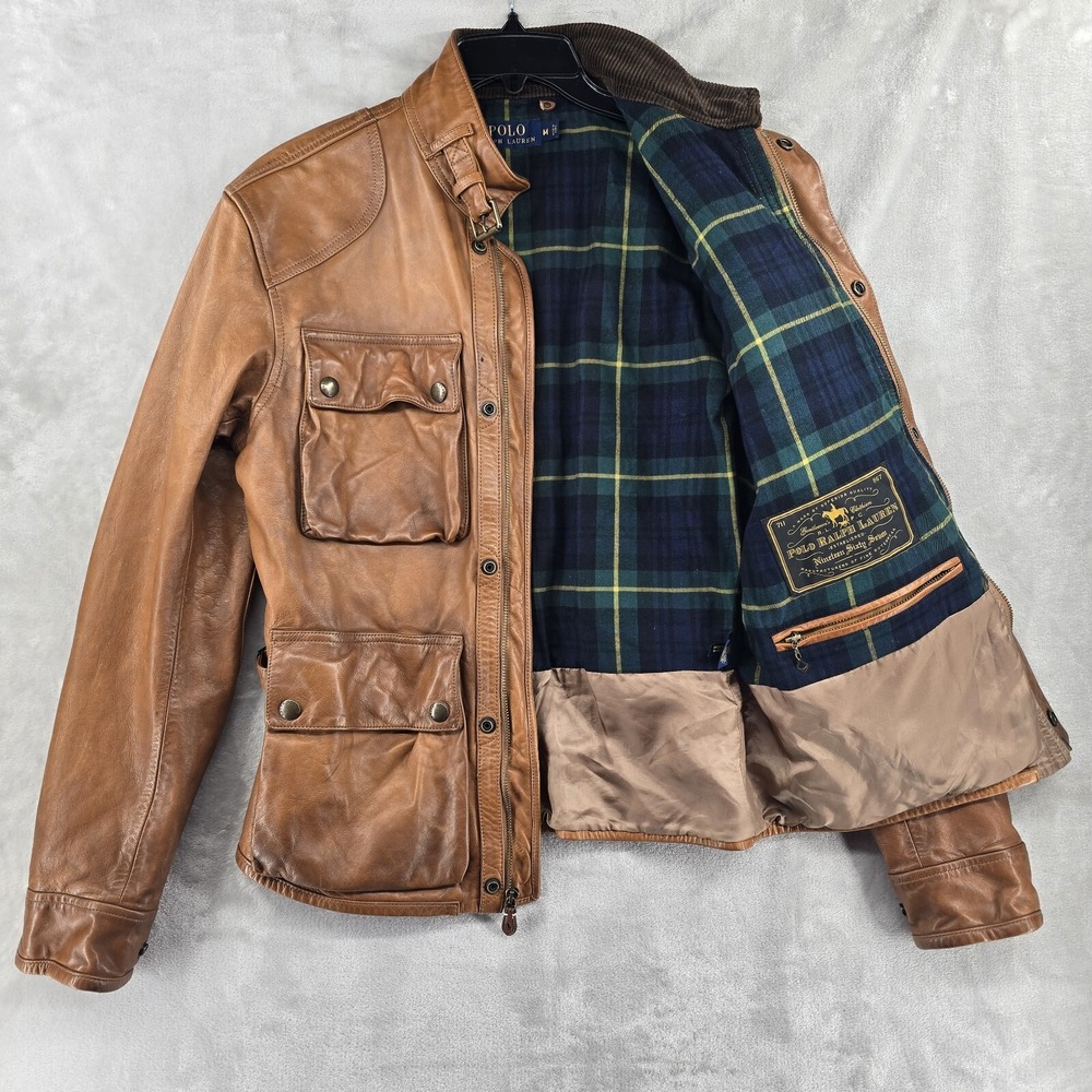Polo Ralph Lauren‎ SOUTHBURY MENS BROWN CALF LEATHER MOTORCYCLE JACKET Medium - Picture 6 of 16